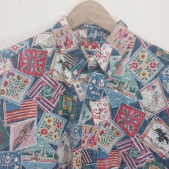 Vintage Reyn Spooner Reverse Print Patriotic 1999 Hawaiian Shirt ~ L - Picture 4 of 8